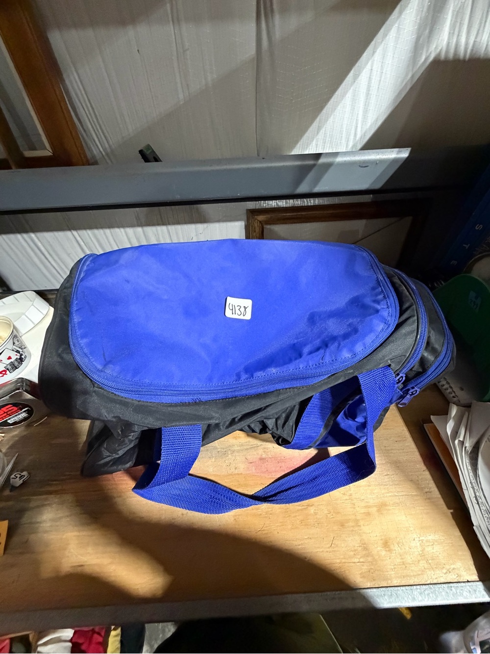 #4138-Blue and Black Men's Duffel Bag - Lightweight Travel Tote